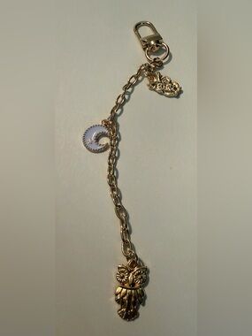 Gold Chain with White Enamel Crescent Charm